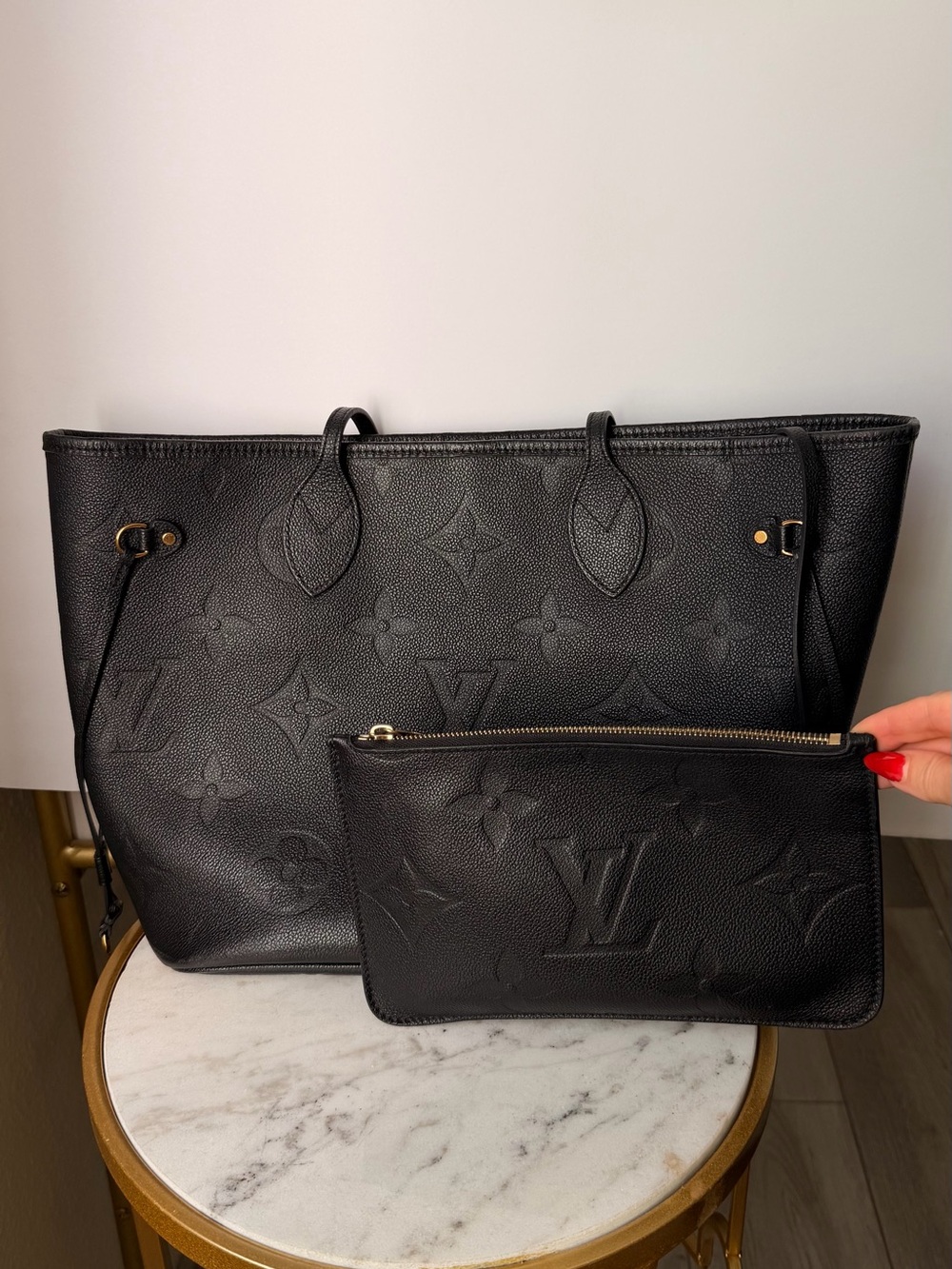 Louis Vuitton Black Monogram Empreinte Neverfull MM with Pouch